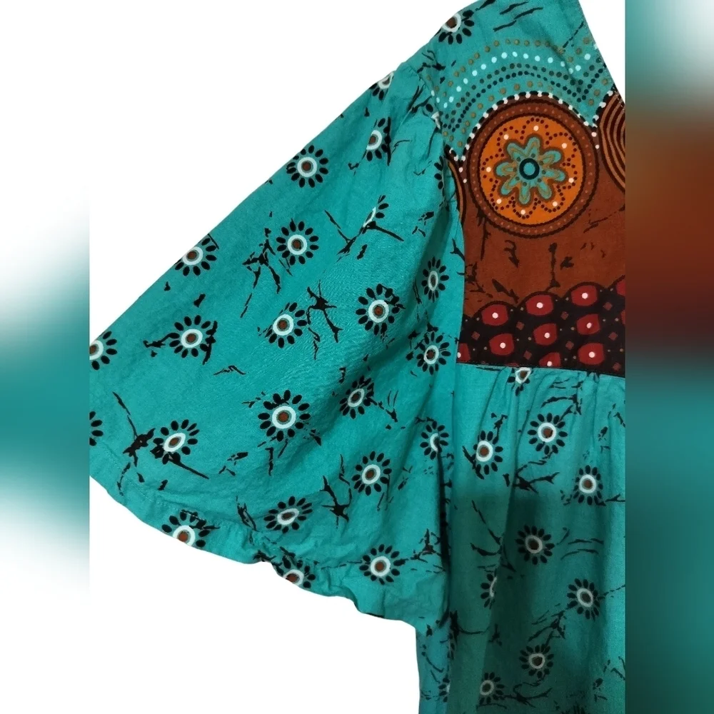 2463) Dessert Shore Tropical Batik Sun Dress Plus Size 1X